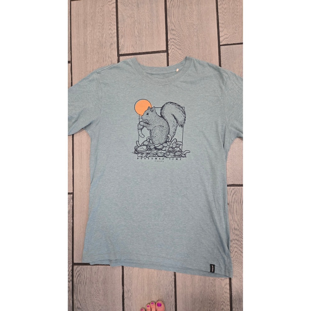 Prana Borrowed Time Squirrel Graphic T-Shirt Blue Heathered Crew Neck Mens L